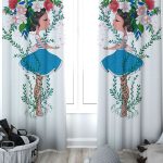 Çocuk Odası Hayvanlar çiçekli kız Desenli Baskılı Perde 2 Bağ Hediye