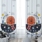 Denizci Aslan ve Gemi Desenli Dijital Baskılı Bebek & Çocuk Odası Fon Perde