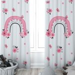 Pembe Boho Gökkuşağı Temalı Leke Tutmaz Çocuk Odası Fon Perde